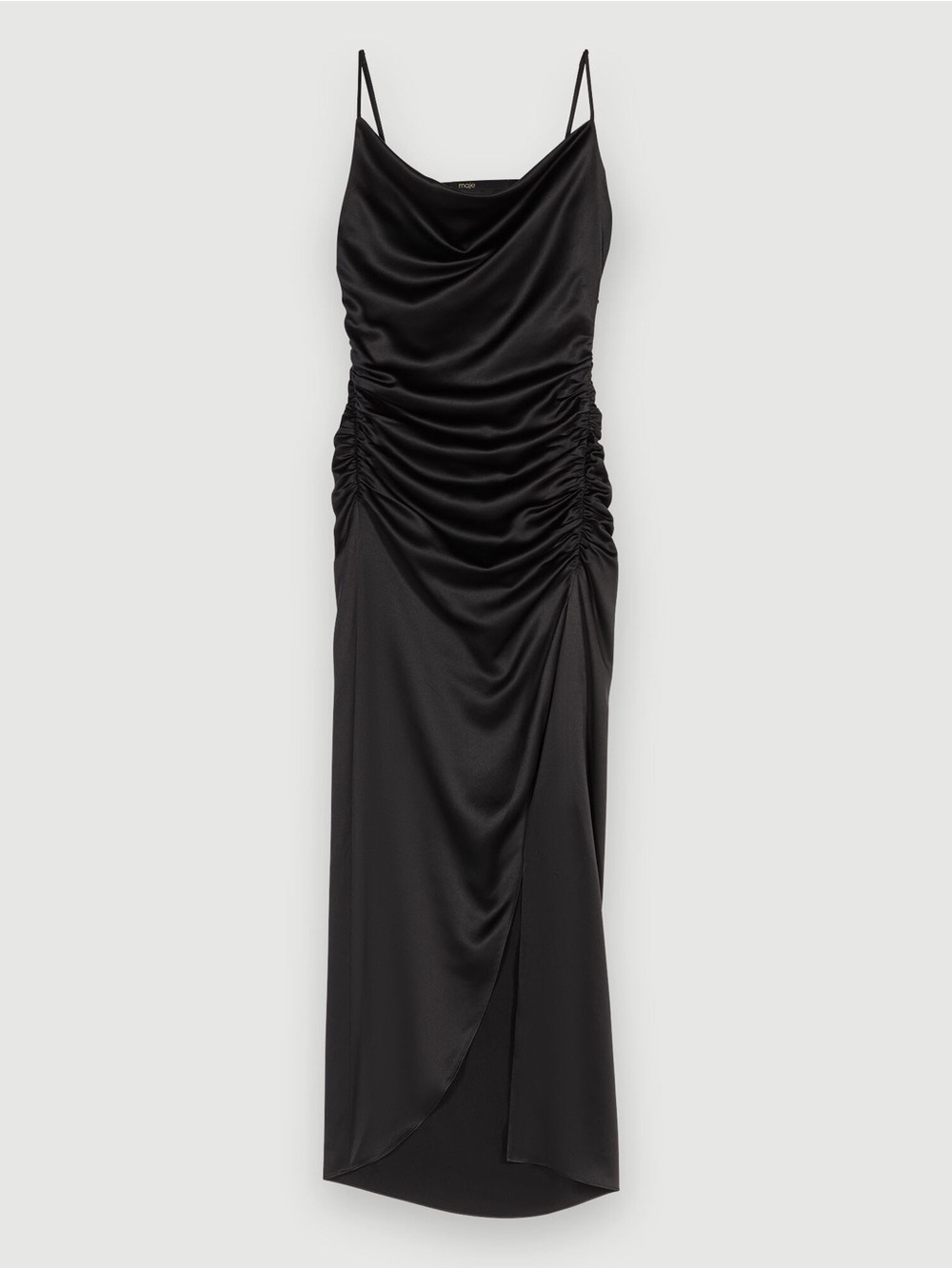 Vibe Black Satin Cowl Neck Ruched Slip Dress Size M.